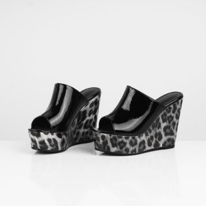 High Heel Wedge Slippers in Patent Leather