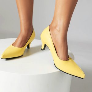 Minimalist Pointed Toe Slip-On Mid Heel Pumps