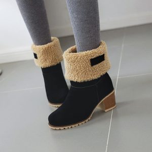 Sweet Winter High Boots with Chunky Low Heel and Round Toe
