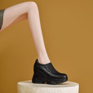 Women's Deep Mouth Single Shoes - Beige Black - 2025 Winter