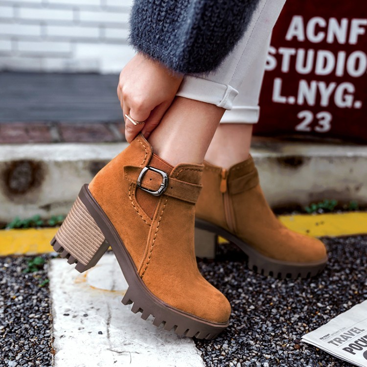 Women's Fashion Ankle Boots with Buckle and Metal Decor
