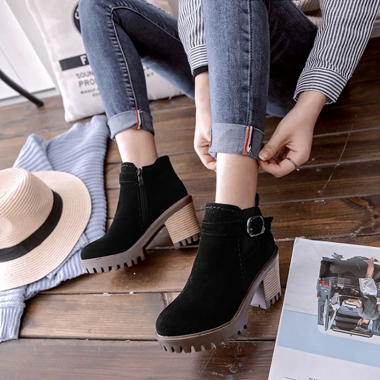 Women's Fashion Ankle Boots with Buckle and Metal Decor - Image 2
