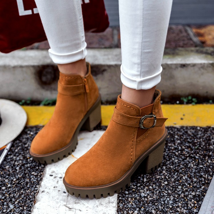 Women's Fashion Ankle Boots with Buckle and Metal Decor - Image 3