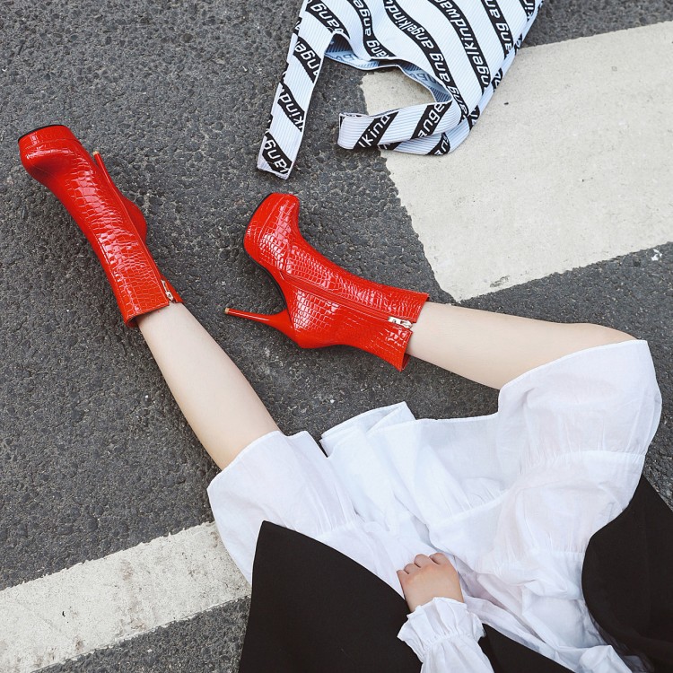 Women's Fashion Ankle Boots with High Stiletto Heel and Round Toe - Style o.html - Image 3