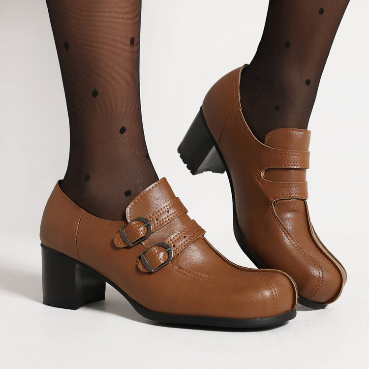 Women's Fashion Flat Shoes British Style Round Toe Slip-On with Buckle - Image 2
