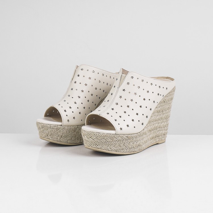Women's High Heel Wedge Slippers in Beige and Camel