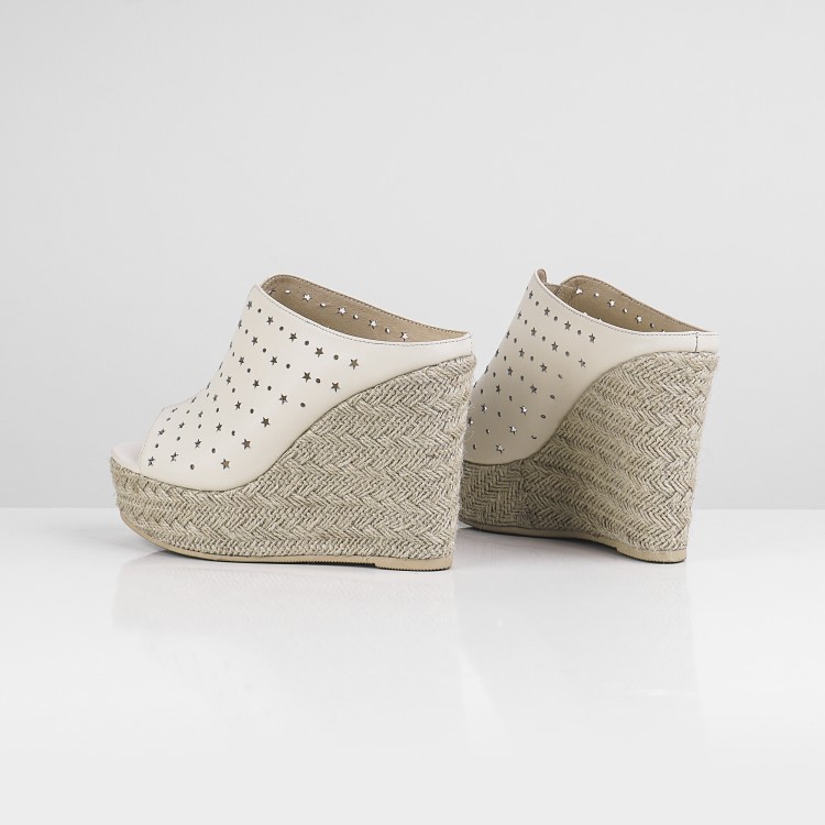 Women's High Heel Wedge Slippers in Beige and Camel - Image 2