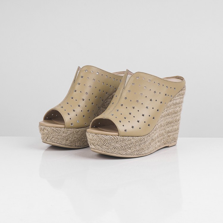 Women's High Heel Wedge Slippers in Beige and Camel - Image 4
