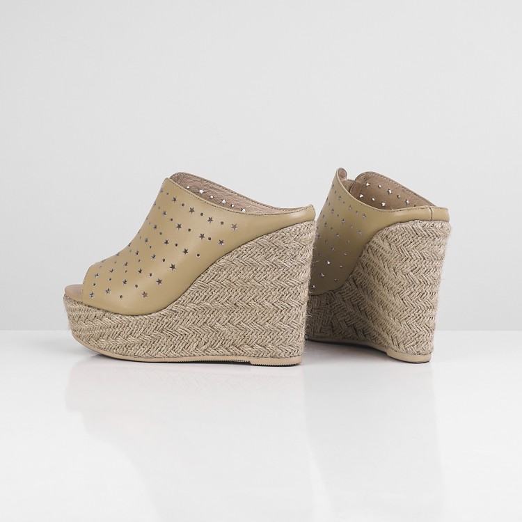 Women's High Heel Wedge Slippers in Beige and Camel - Image 5