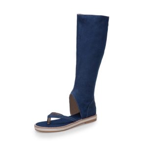 Women's High-Top Denim Sandals with Flat Heel and Back Zipper