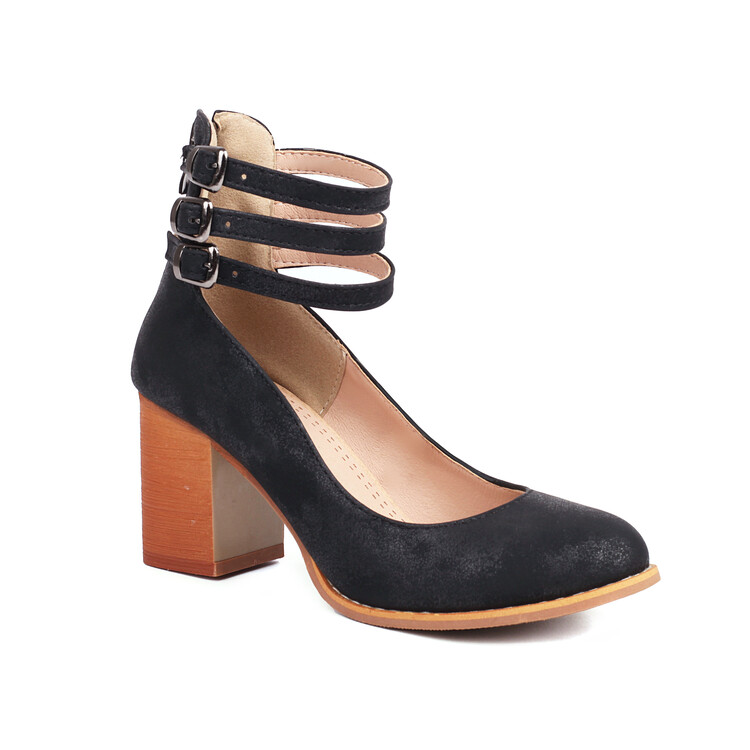 Women's Mary Jane High Heel Shoes - PU Upper, Rubber Sole, Round Toe, Zipper Closure - Image 5