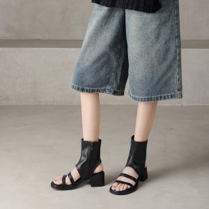 Women's Open Toe Sandals with 5.5cm Heel and Back Zip