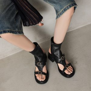 Women's Open Toe Sandals with 5.5cm Heel and Zipper Closure