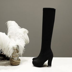 Women's Over-the-Knee High Heel Boots with Platform and Faux Fur Lining