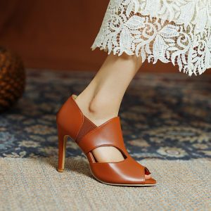 Women's Peep-Toe Low Heel Stiletto Pumps Synthetic Leather Summer 2021
