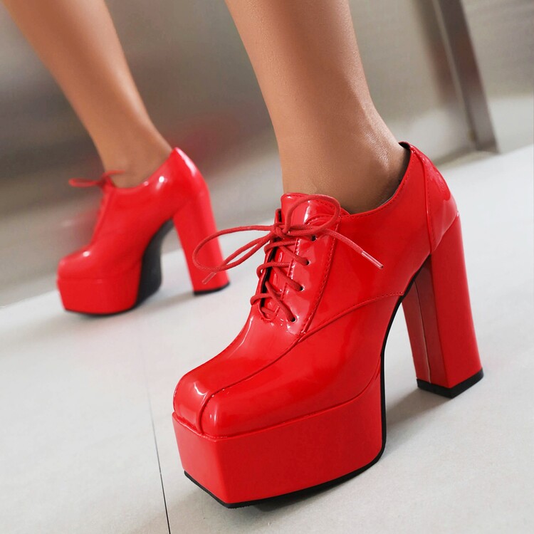 Women's Square Toe Lace-Up High Heel Pumps