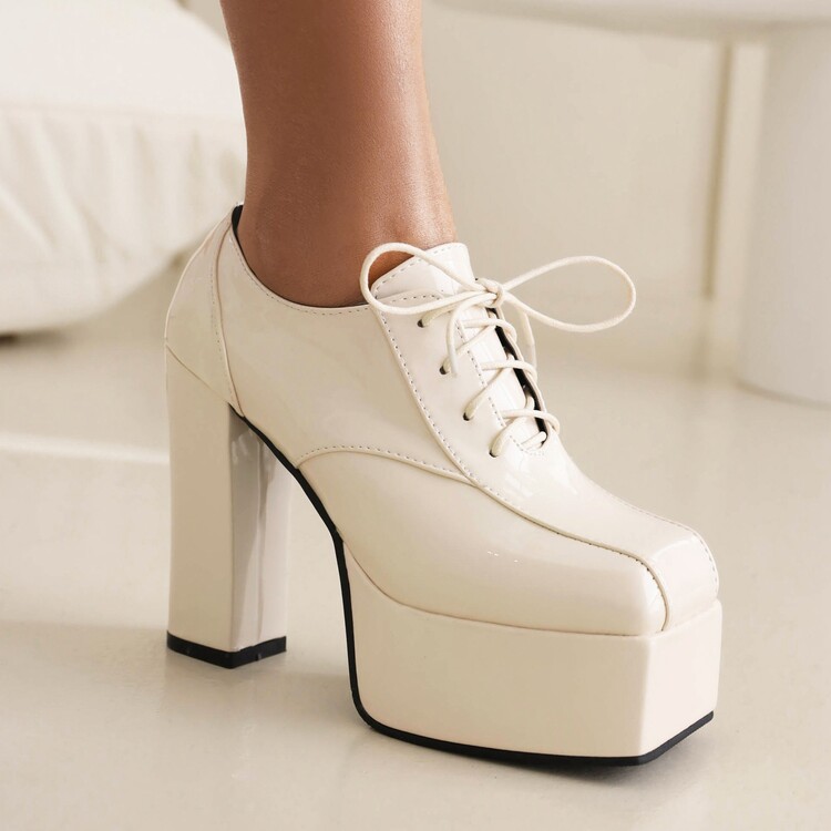 Women's Square Toe Lace-Up High Heel Pumps - Image 3