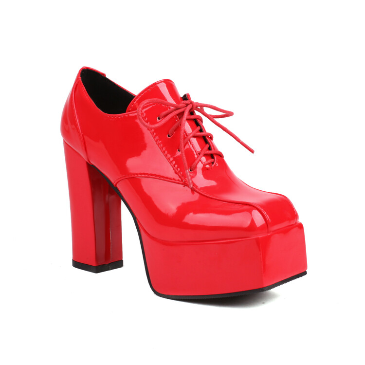 Women's Square Toe Lace-Up High Heel Pumps - Image 5