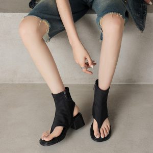 Women's Summer Sandals with 5.5cm Heel and Zipper Closure